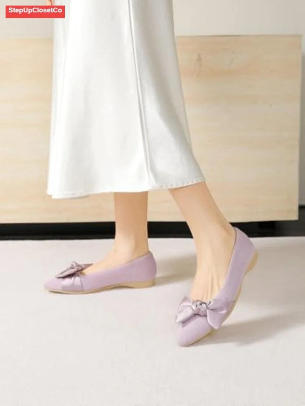 Knit Pointed Toe Mary Jane Ballet Flats with Arch Support - Stretchy Slip-On